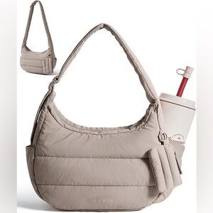 Bagsmart Puffer Crescent Crossbody Bag - Beige Quilted Hobo